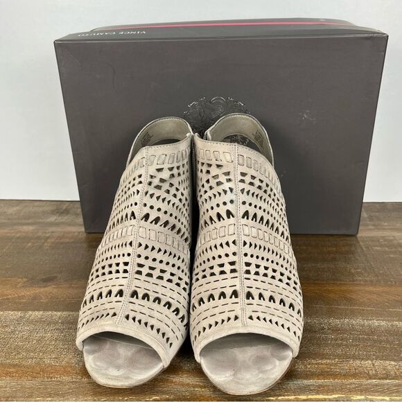 Vince Camuto Derechie Storm Grey Suede Heeled openBooties- Size 8.5 - Picture 2 of 6